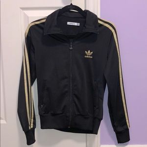 Adidas Black and Gold striped zip-up